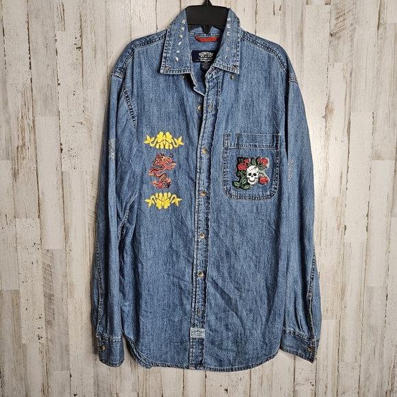 Levi's Signature Denim Chambray Long Sleeve Upcycled Shirt Button Front Unisex - Picture 12 of 13